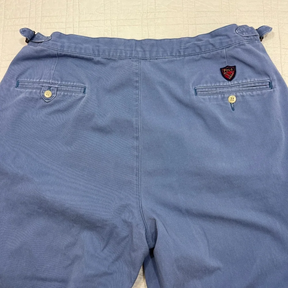 Polo Ralph Lauren Mens 38x36 Blue Pleated Chino Pants Made in USA Vintage Crest